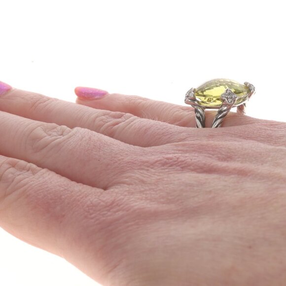David Yurman Cushion on Point LemonQuartz Diamond Ring 925 Cush.12ctw Quatrefoil - Picture 4 of 6